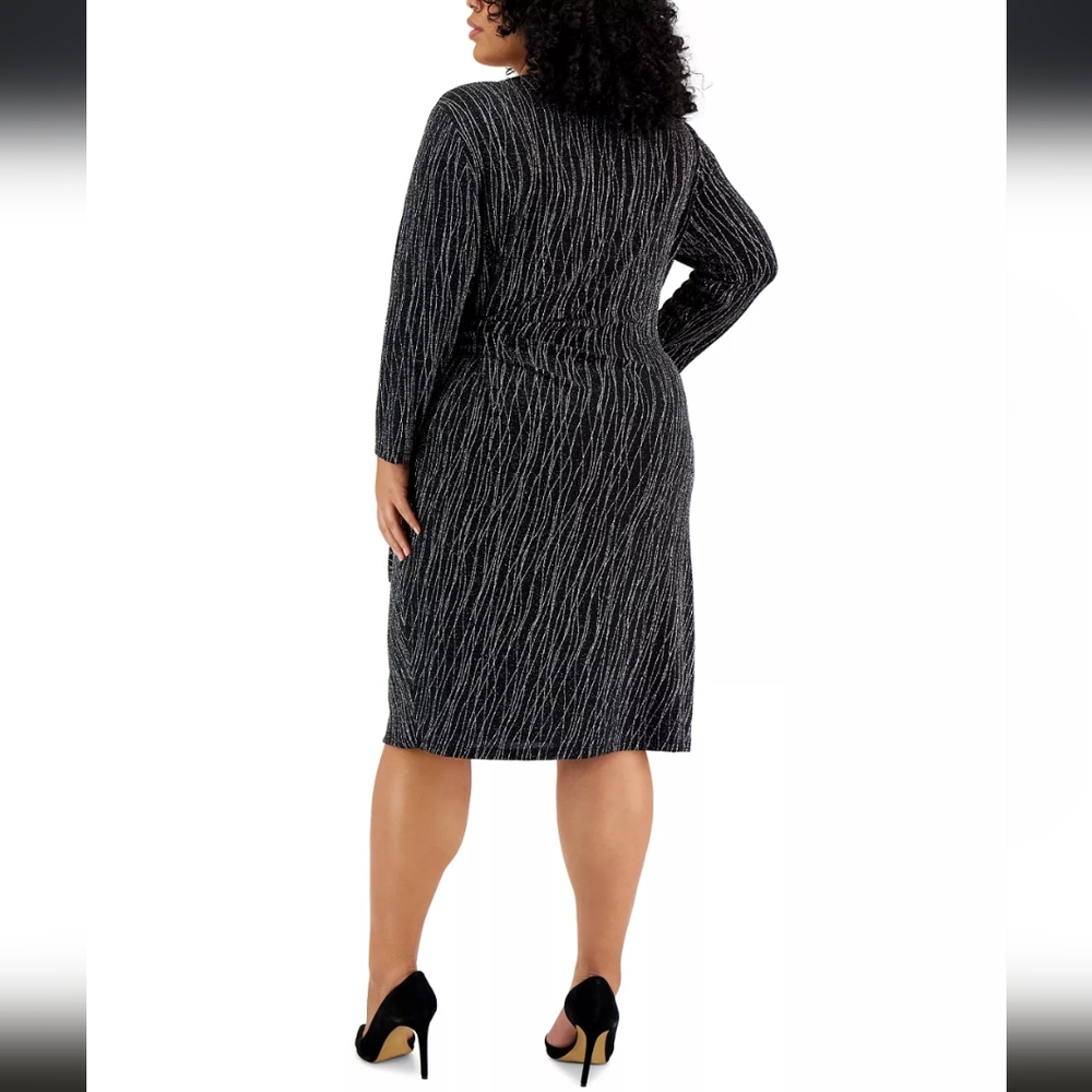 Kasper Plus Size Metallic Side-Tie Midi Dress - 1X - Picture 2 of 7